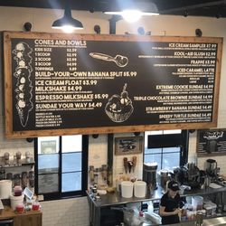 Ice Cream Factory - Ice cream menu and front counter; THEY SERVE COFFEE TOO!