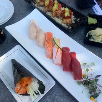 Sushi Mori - Spicy Tuna Crispy Rice (top), Special Sushi Combo (middle), Spicy Albacore Hand Roll (bottom) - Sushi Bars Near Me - La Jolla, California