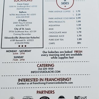 St. Louis Kolache - a menu for a restaurant - Bakeries Near Me - St. Louis, Missouri St. Louis Kolache - a menu for a restaurant - Bakeries Near Me - St. Louis, Missouri