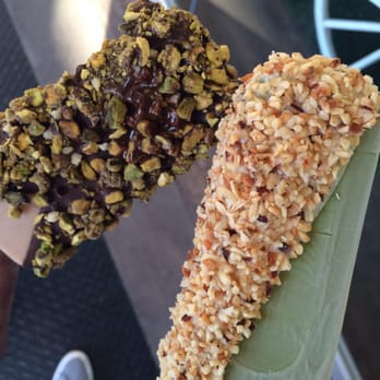 Popbar - Peanut butter dipped in chocolate and pistachios & Green tea dipped in white chocolate and hazelnuts - Desserts Near Me - Anaheim, California