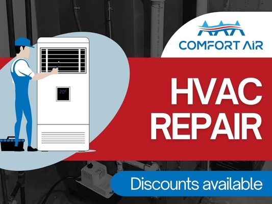 HVAC Repair - When your HVAC system breaks down, you need reliable and quick repair services to restore your comfort. At AAA Comfort Air, we specialize in providing prompt and efficient HVAC repair services to get your system back up and running smoothly.
Our HVAC repair service covers a wide range of issues, from simple fixes to complex problems. Whether it's a malfunctioning thermostat, a noisy unit, or inconsistent heating and cooling, our skilled technicians are equipped to diagnose and fix the issue. We use the latest tools and techniques to ensure accurate diagnostics and effective repairs.
To make our services even more valuable, we offer a free service call with any repair and provide a free second opinion if you're unsure about a recommended service. We understand the urgency of HVAC problems, which is why we strive to respond quickly and resolve issues efficiently. Our team is committed to delivering high-quality workmanship and using only the best replacement parts to ensure lasting results.
Trust AAA Comfort Air for all your HVAC repair needs. We're here to help you maintain a comfortable and energy-efficient environment in your home or business. Contact us today to schedule a repair service and experience the peace of mind that comes with knowing your HVAC system is in good hands. HVAC Repair - When your HVAC system breaks down, you need reliable and quick repair services to restore your comfort. At AAA Comfort Air, we specialize in providing prompt and efficient HVAC repair services to get your system back up and running smoothly.
Our HVAC repair service covers a wide range of issues, from simple fixes to complex problems. Whether it's a malfunctioning thermostat, a noisy unit, or inconsistent heating and cooling, our skilled technicians are equipped to diagnose and fix the issue. We use the latest tools and techniques to ensure accurate diagnostics and effective repairs.
To make our services even more valuable, we offer a free service call with any repair and provide a free second opinion if you're unsure about a recommended service. We understand the urgency of HVAC problems, which is why we strive to respond quickly and resolve issues efficiently. Our team is committed to delivering high-quality workmanship and using only the best replacement parts to ensure lasting results.
Trust AAA Comfort Air for all your HVAC repair needs. We're here to help you maintain a comfortable and energy-efficient environment in your home or business. Contact us today to schedule a repair service and experience the peace of mind that comes with knowing your HVAC system is in good hands.