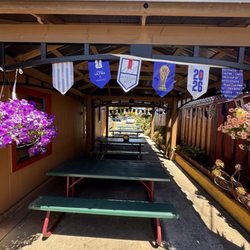 Outside seating, looking towards the front of the building