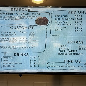 Waffle Love - Prices as of 9/2/2024 - Waffles Near Me - Santa Clarita, California Waffle Love - Prices as of 9/2/2024 - Waffles Near Me - Santa Clarita, California