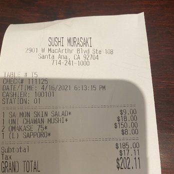 Sushi Murasaki - Pricy bill - Sushi Bars Near Me - Santa Ana, California Sushi Murasaki - Pricy bill - Sushi Bars Near Me - Santa Ana, California