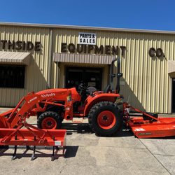 Southside Equipment - Kubota L2501 HST tractor with loader, Land Pride box blade and cutter.