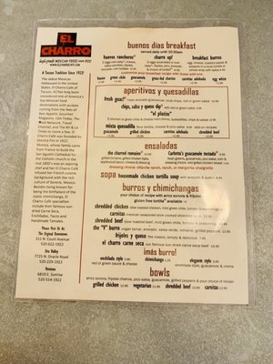 Menu photo 7 El Charro Cafe Tucson, AZ Menu photo 7 El Charro Cafe Tucson, AZ