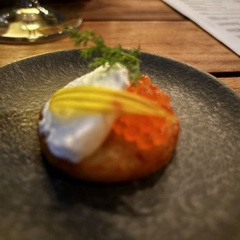 Hestia - Crostini with cavier and creme fresh (sub due to my shrimp allergy) - New American Near Me - Austin, Texas