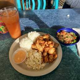 Mochiko Chicken Plate, Side of Lomi Salmon & Hawaiian Sun Drink Mochiko Chicken Plate, Side of Lomi Salmon & Hawaiian Sun Drink