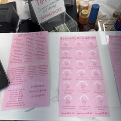 Sip N Sno - menu