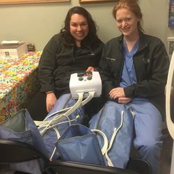 Columbia Foot Clinic - Dr. Chapman and Dr. Finn trying out lymphedema pumps at lunch!