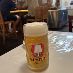 Pilsner Uruquell  in Spaten beer mug (love it)- best Czech beer in my humble opinion