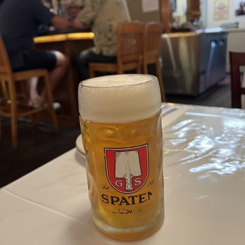 DJ's Bistro - Pilsner Uruquell  in Spaten beer mug (love it)- best Czech beer in my humble opinion - German Near Me - Concord, California