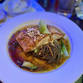 SeaGrass - Roasted Atlantic Salmon with sesame-soy glaze and soba noodle stir fry - Seafood Near Me - Ocean Grove, New Jersey
