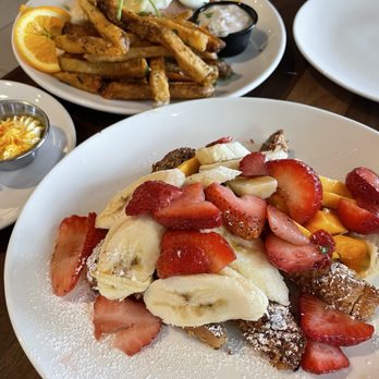 Plums Cafe - Coconut French Toast Salmon Benedict - Breakfast & Brunch Near Me - Costa Mesa, California