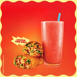 Limited time Tiki Torch Wrap with four layers of spice & the Pomegranate Plunge Smoothie