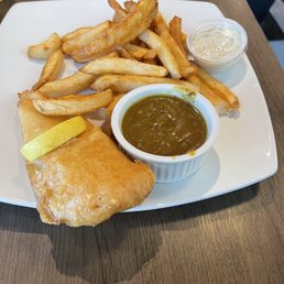 Haddock and chips with curry sauce