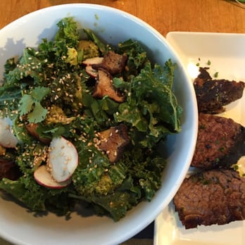 When Pigs Fly Pizzeria - Kale salad with sesame vinagerette  my choice of meat was steak. The meat was perfect and I liked it being on the side. - Pizza Near Me - Kittery, Maine