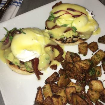 Salt and Iron - The best eggs Benedict I've ever had! I had bacon and added avocado. Which is a MUST. $12 + $1.50 - Seafood Near Me - Edmonds, Washington