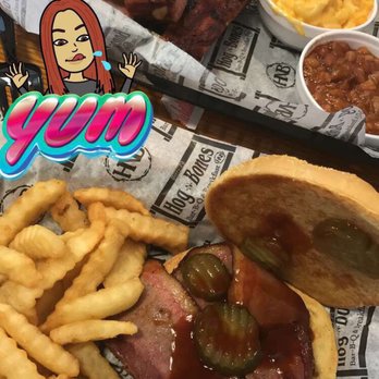 Hog-N-Bones - Brisket Basket and Rib Basket. Sides of baked beans and Mac and Cheese. - Barbeque Near Me - Tifton, Georgia