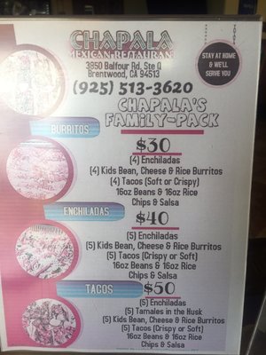 Menu photo 5 Chapala Mexican Restaurant Brentwood, CA