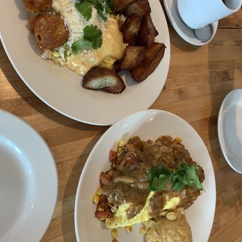 Phoebe's Diner - Top: Migas, bottom: fried chicken omelette - Breakfast & Brunch Near Me - Austin, Texas Phoebe's Diner - Top: Migas, bottom: fried chicken omelette - Breakfast & Brunch Near Me - Austin, Texas
