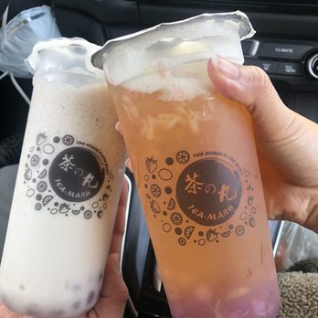 Tea Maru - taro on left and grapefruit fantasy on right - Bubble Tea Near Me - Irvine, California Tea Maru - taro on left and grapefruit fantasy on right - Bubble Tea Near Me - Irvine, California