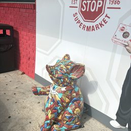 Outside. Check out the mosaic pig! Outside. Check out the mosaic pig!
