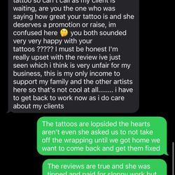 Timeless Tattoo Company - This is the owners response to me saying please fix them or issue us a refund.