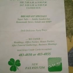 Curran's Delly & Carryout - Front of menu
