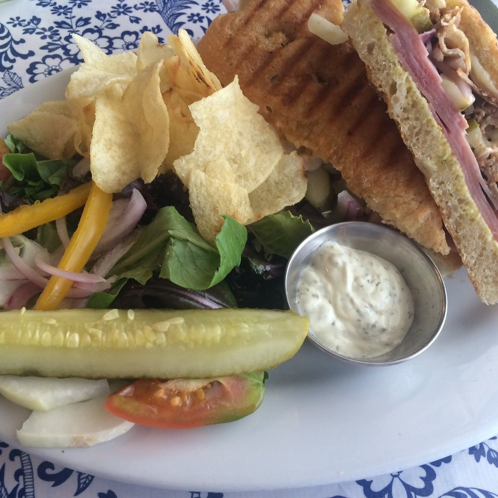 Green House Bistro - Cuban sandwich on focaccia with house salad and chips. - Salad Near Me - Los Lunas, New Mexico