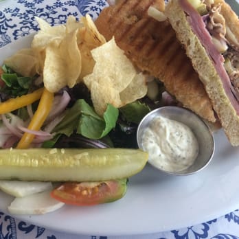 Green House Bistro - Cuban sandwich on focaccia with house salad and chips. - Salad Near Me - Los Lunas, New Mexico