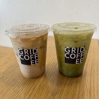 Grid Coffee - Spanish Latte (condensed milk and cinnamon) and Matcha Latte with Coconut Milk - Coffee & Tea Near Me - Diamond Bar, California Grid Coffee - Spanish Latte (condensed milk and cinnamon) and Matcha Latte with Coconut Milk - Coffee & Tea Near Me - Diamond Bar, California