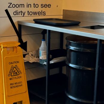 CAVA - "Cleaning" station near door next to trash cans?? Yuck!! - Mediterranean Near Me - Rancho Cucamonga, California