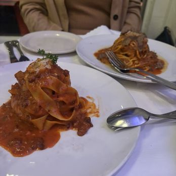Spina - Tonnarelli al Tartufo e Salsiccia (back) Pappardelle al ragu di Agnello (front) - Italian Near Me - Los Angeles, California