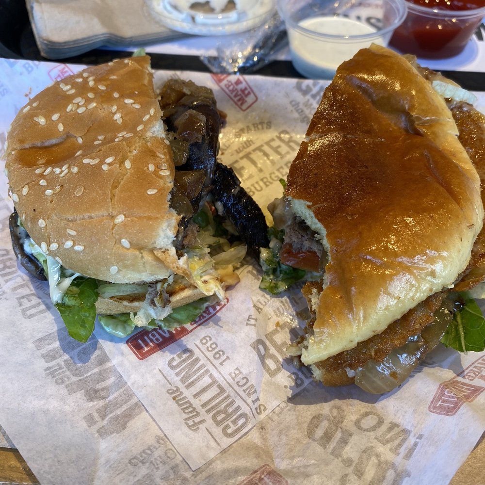 On the left is the portobello char and on the right is the French dip char