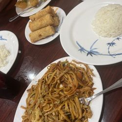 Lucky Star - House Lo Mein, Egg Rolls, Coconut Shrimp, White Rice.