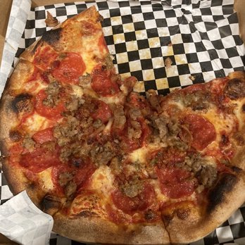 Cinders Wood Fired Pizza - Meat lovers pizza - Pizza Near Me - Redding, California Cinders Wood Fired Pizza - Meat lovers pizza - Pizza Near Me - Redding, California