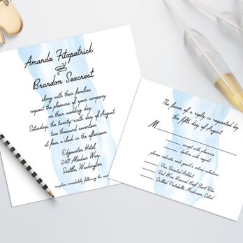 Paper Doll Invitations - 6" X 6" blue watercolor design wedding invitation and rsvp - Cards & Stationery Near Me