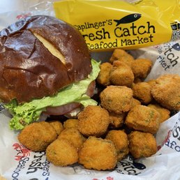 Smoked tuna salad sandwich and fried okra. Great!