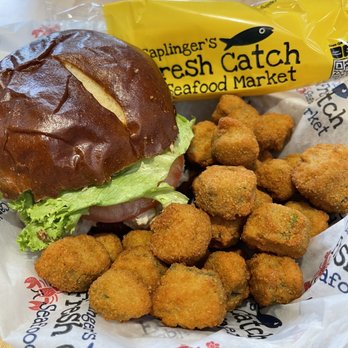 Caplinger's Fresh Catch - Smoked tuna salad sandwich and fried okra. Great! - Seafood Near Me - Indianapolis, Indiana