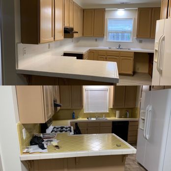 24 Hour Bath - Kitchen. Before is yellow counters and after is white. - Refinishing Services Near Me - San Jose, California 24 Hour Bath - Kitchen. Before is yellow counters and after is white. - Refinishing Services Near Me - San Jose, California