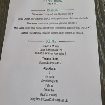 Señor Bear - Happy hour menu - Latin American Near Me - Denver, Colorado