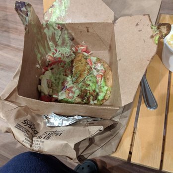 Chicago Taco Authority - Fish taco squished because it was at the bottom of the bag - Tacos Near Me - Chicago, Illinois