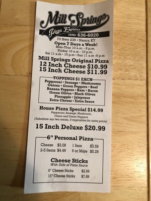 Menu photo 4 Mill Springs Pizza Express Nancy, KY