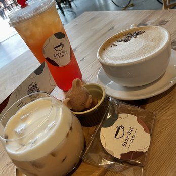 Hide Out Cafe - Hot Lavender Latte, the Gummy Bear, the Boba Bear Set - Cafes Near Me - Rowland Heights, California