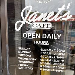 Janet's Cafe - Hours