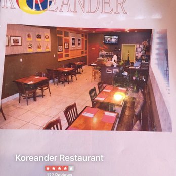 Koreander Restaurant - Front of Menu - Korean Near Me - Montclair, New Jersey