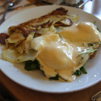 Cafe M - Fresh Salmon Florentine with home fries - Breakfast & Brunch Near Me - Berkeley, California Cafe M - Fresh Salmon Florentine with home fries - Breakfast & Brunch Near Me - Berkeley, California