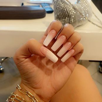 Sea Spa - long pink/ white ombré nails - Nail Salons Near Me - Huntington Beach, California