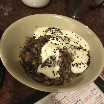Yemen Café & Restaurant - Listed in appetizers, but really a dessert! Fatah with honey and cream on top! - Middle Eastern Near Me - Brooklyn, New York Yemen Café & Restaurant - Listed in appetizers, but really a dessert! Fatah with honey and cream on top! - Middle Eastern Near Me - Brooklyn, New York